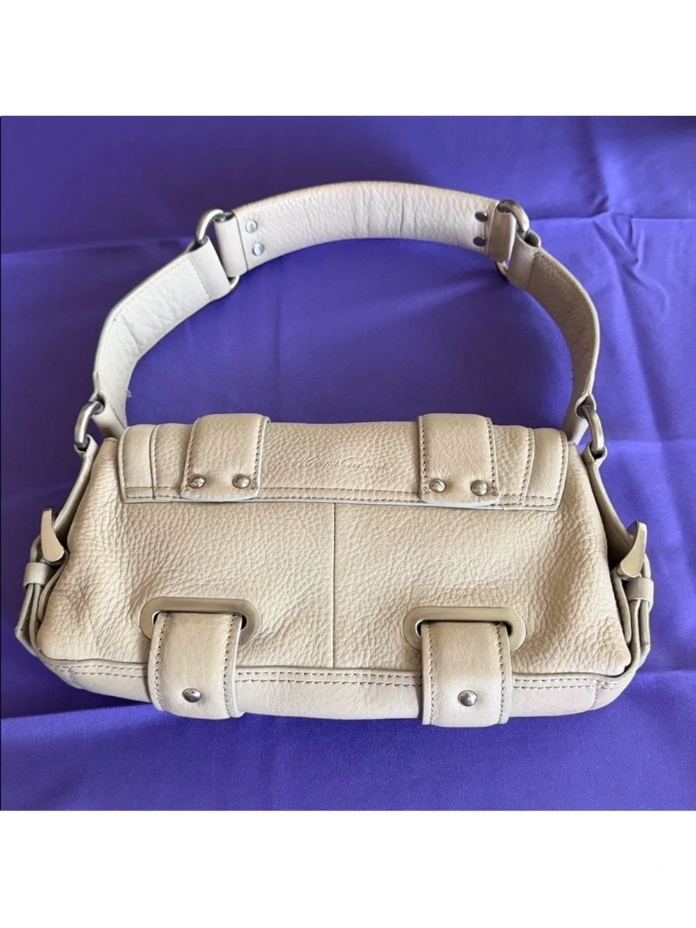 Kenneth Cole Pebble Leather  Vintage Baguette Shoulder Bag in Beige